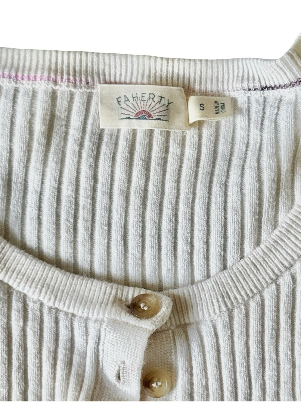 Faherty Cream Ribbed Button-Up Top - Picture 3 of 7